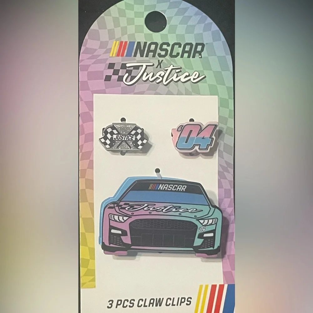 NWT Justice x NASCAR 3 Piece Claw Clip Set Racing Hair Accessories
